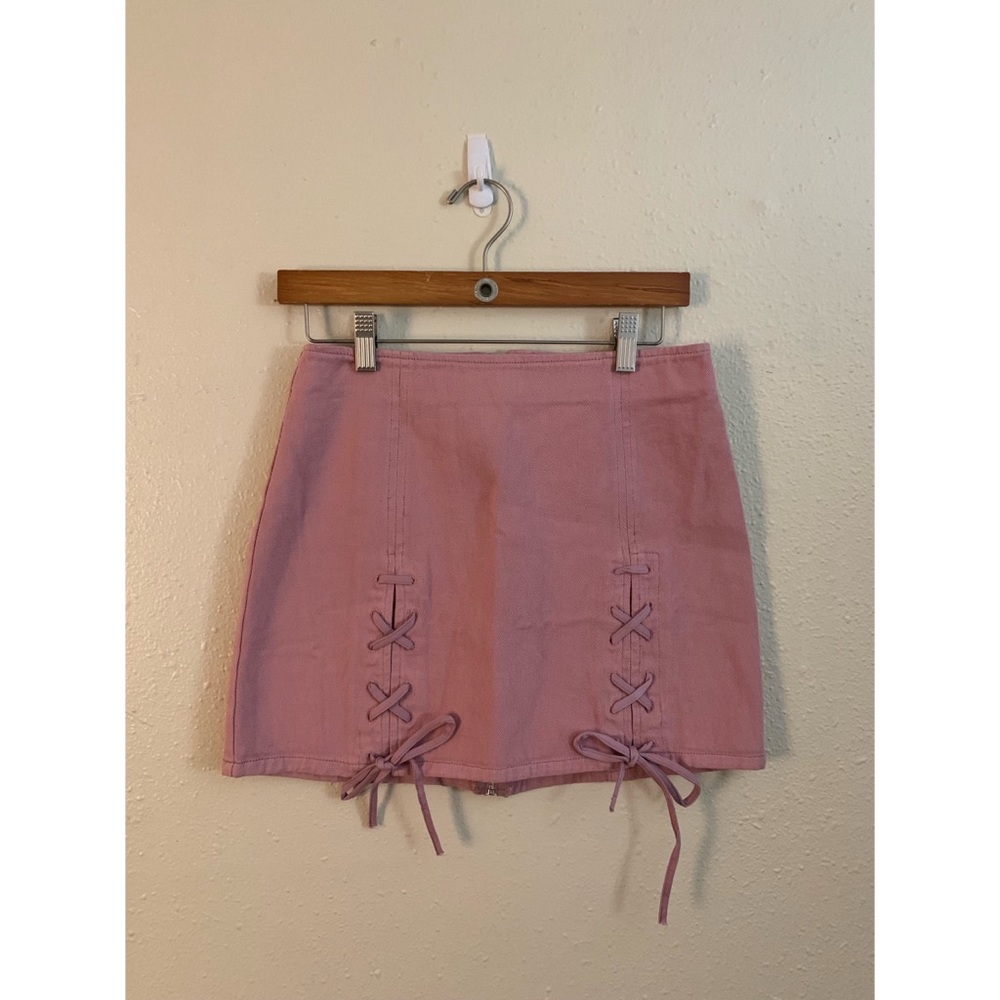 Wild Honey Pink Denim Skirt with Tie Detail